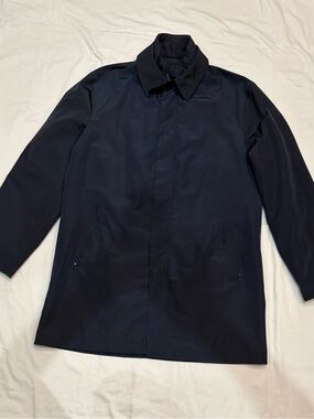 London Fog dark blue Trench Coat Mens M Regular Hidden Button Rain Coat